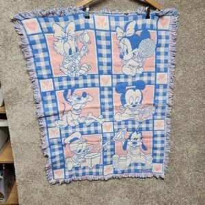 Avon 1994 Disney Babies Throw Blanket Mickey Minnie Mouse Pink Blue Woven